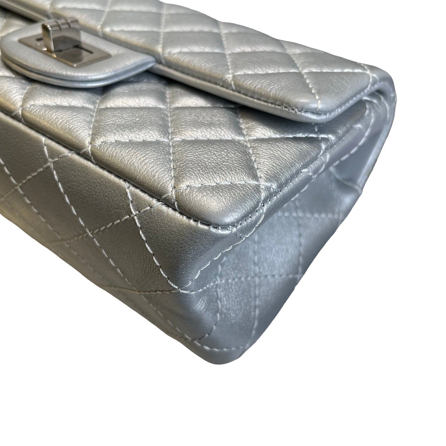 Used CHANEL Quilted Calfskin Mini 2.55 Chain Shoulder Bag Silver