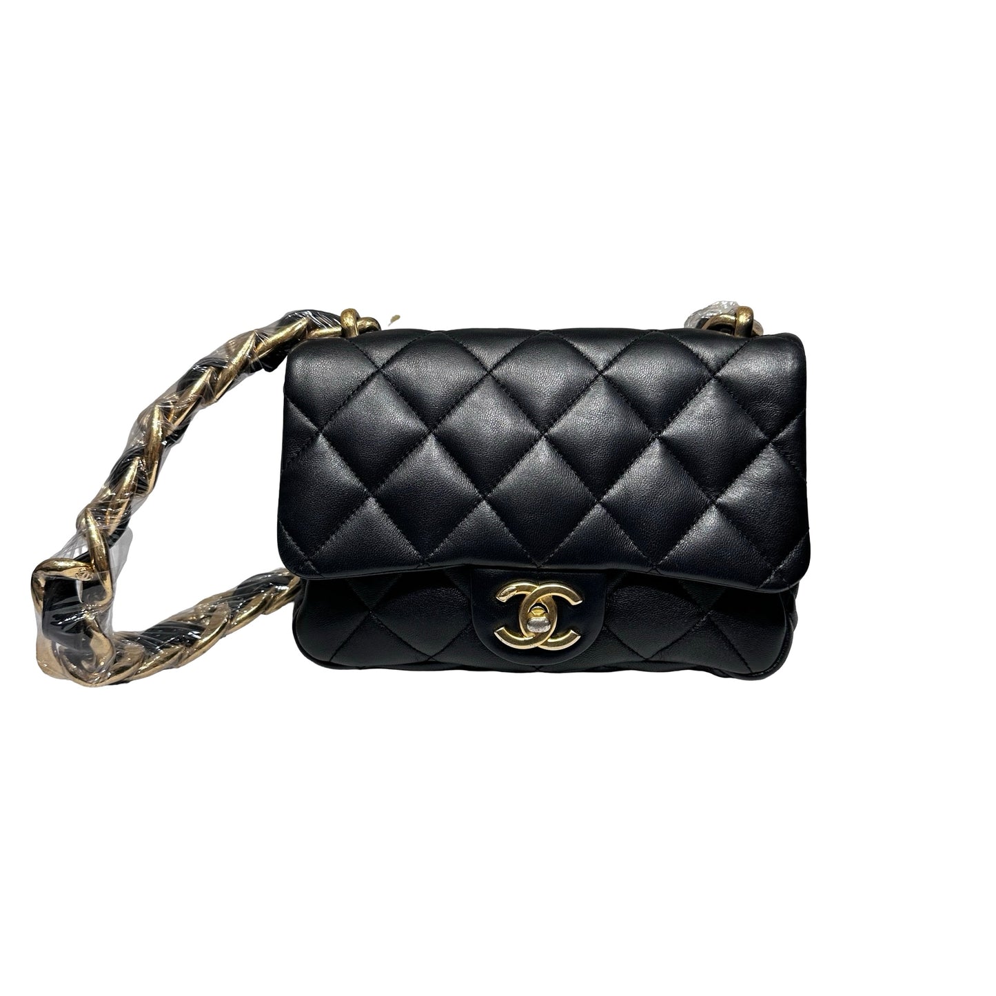 Used CHANEL Flap 20cm Chain Shoulder Bag Black GHW