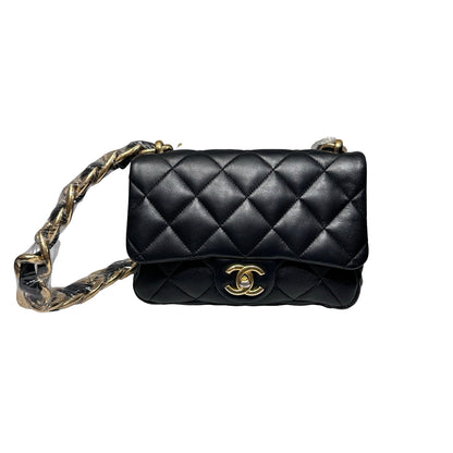 Used CHANEL Flap 20cm Chain Shoulder Bag Black GHW