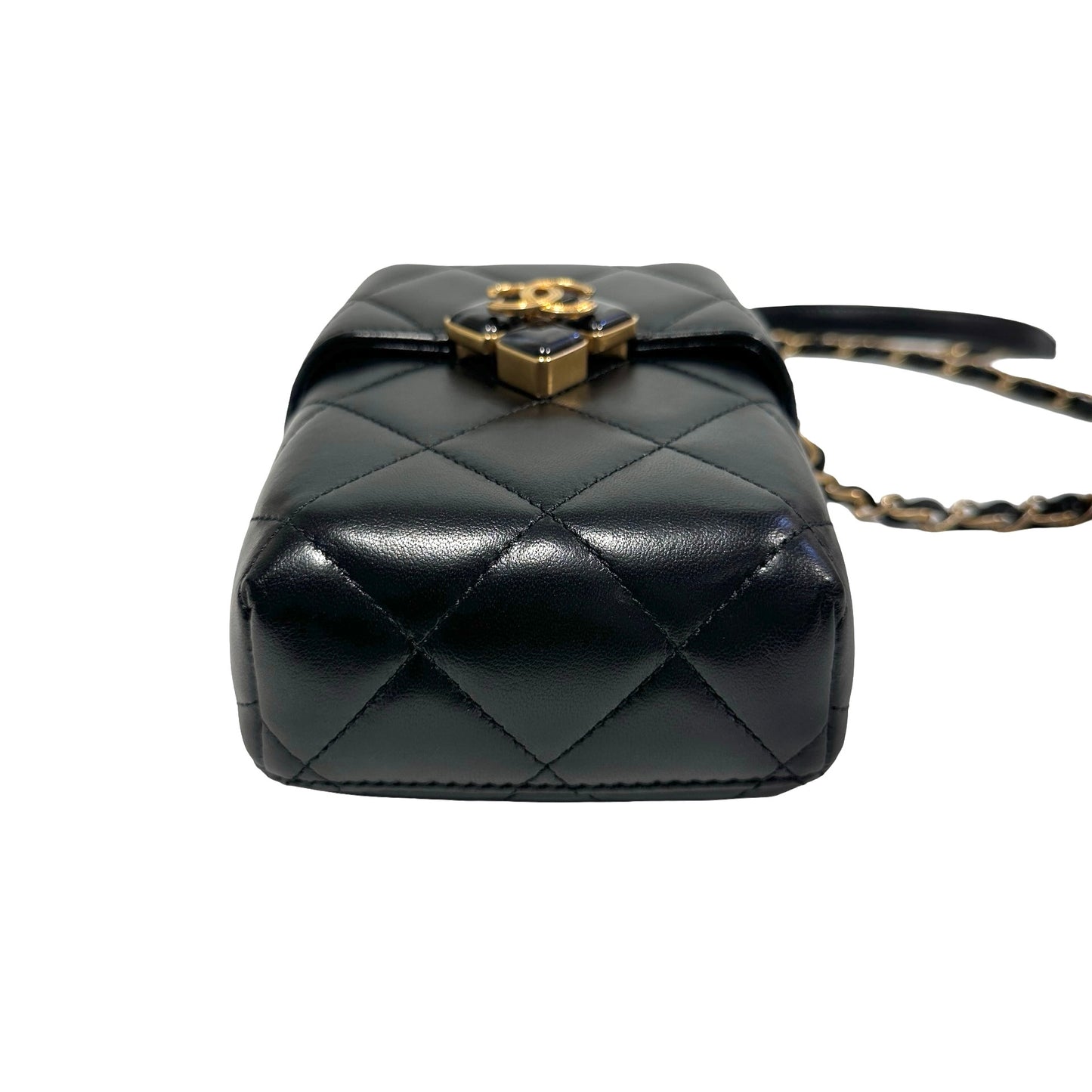 Used CHANEL Quilted Lambskin Plexi Box Bag Shoulder Bag Black Gold