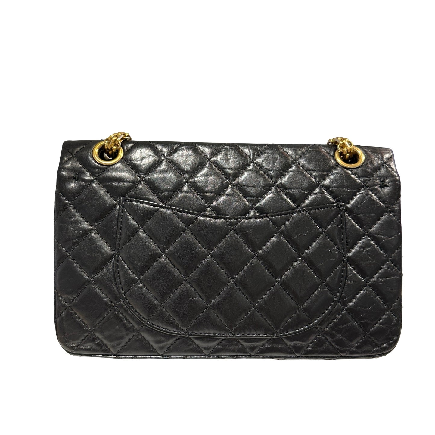 Used CHANEL Quilted Aged Calfskin 2.55 Small Chain Shoulder Bag Black Gold