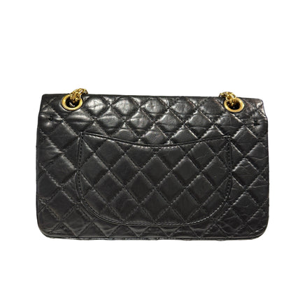 Used CHANEL Quilted Aged Calfskin 2.55 Small Chain Shoulder Bag Black Gold