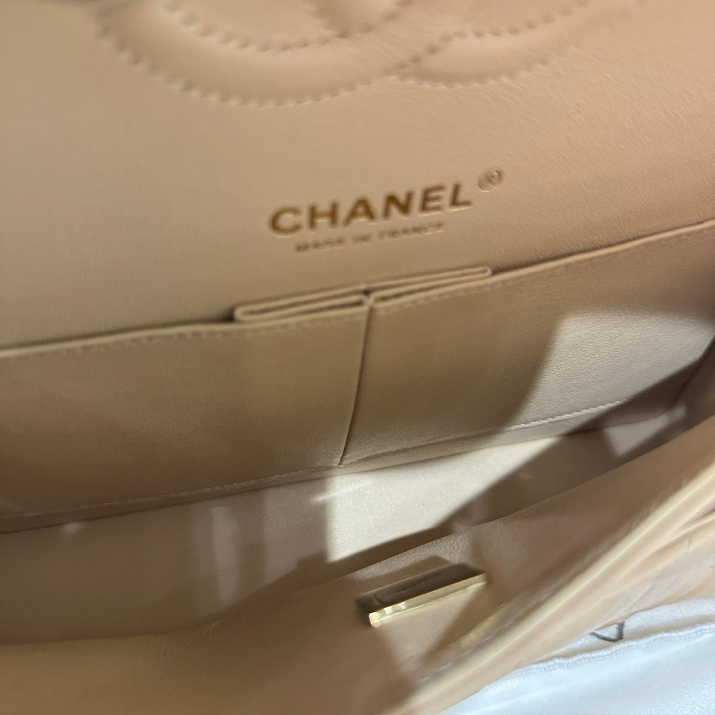 Used CHANEL Calf skin CF 25 Shoulder Bag Beige GHW