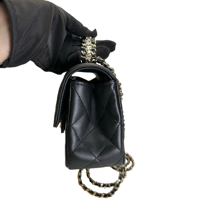 Used CHANEL Quilted Leather Mini Flap Bag with Top Handle Handbag Black