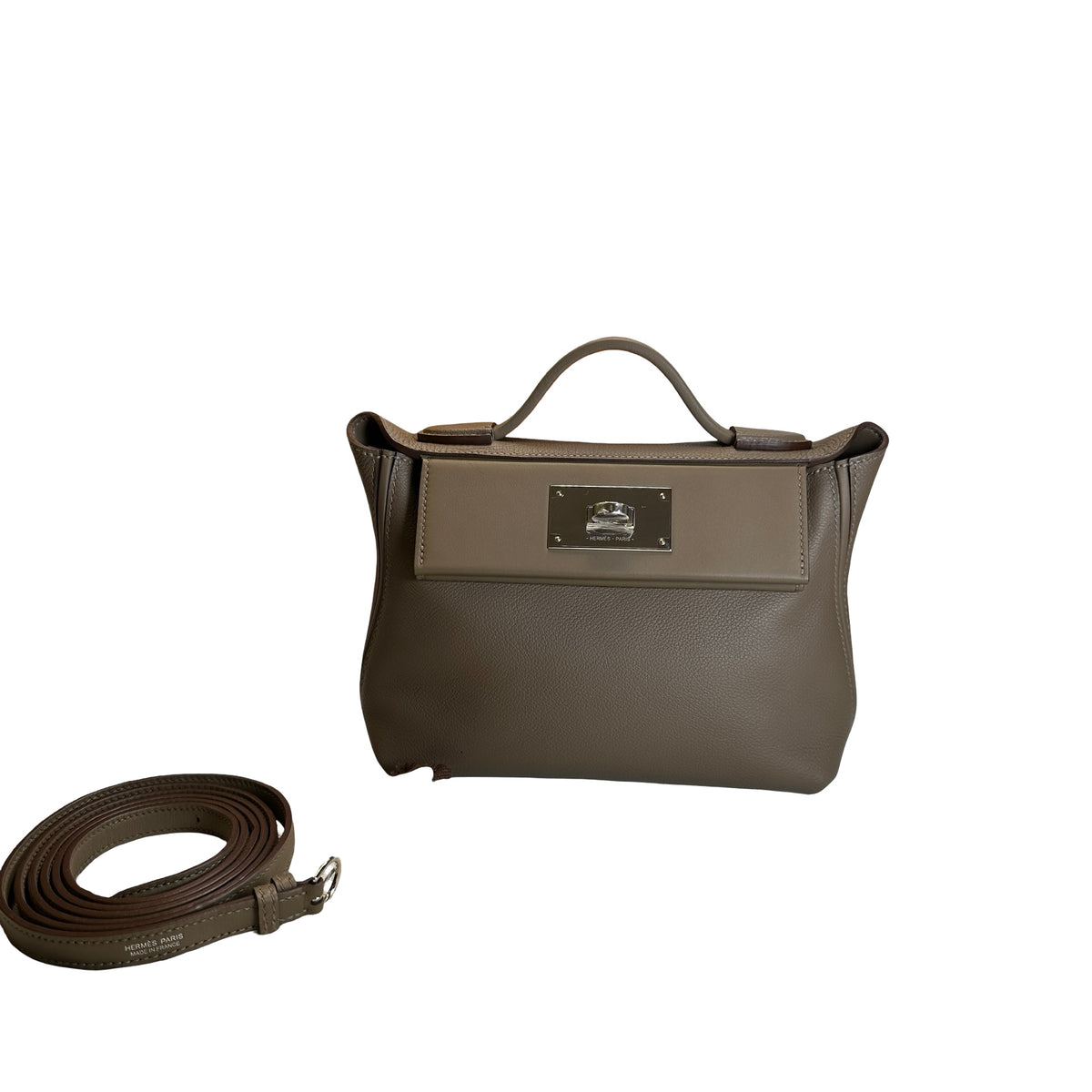 Used HERMES Togo Leather Mini 2424 Handbag ETOUPE/ETOU PHW