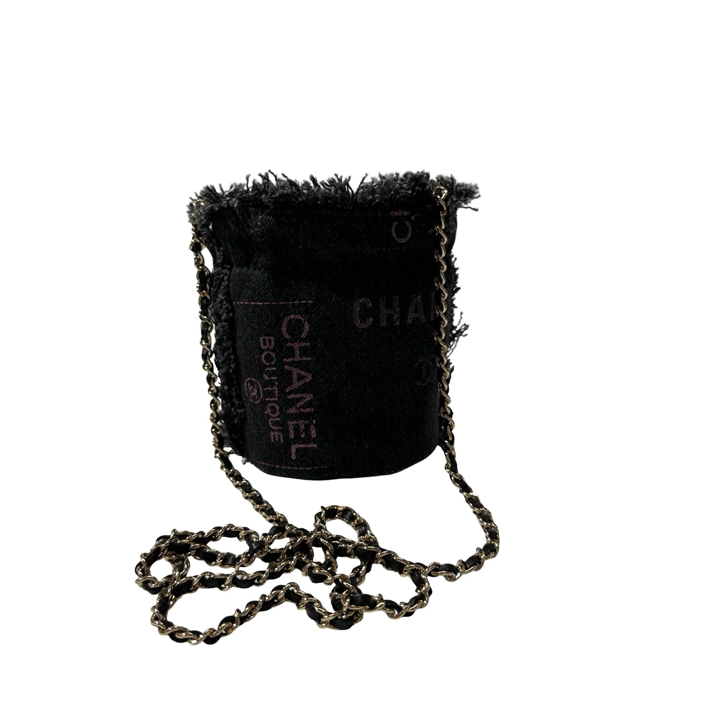 Used CHANEL Denim Bucket Bucket Bag Black GHW