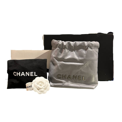 Used CHANEL Quilted Calfskin Chanel 22 Mini Handbag Light Blue Silver