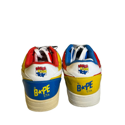 Brand New BAPE Patent Leather Colorblock BAPE STA Medicom Toy Sneakers Red Blue Yellow White