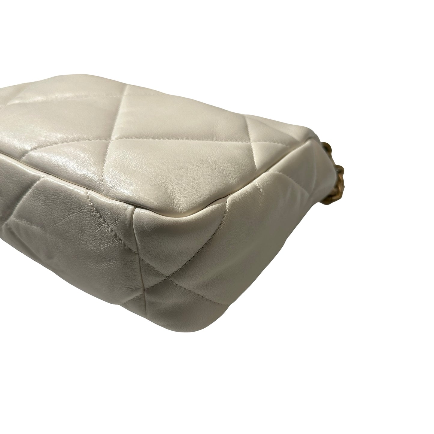 Used CHANEL Lambskin Leather 19 Small Shoulder Bag White GHW
