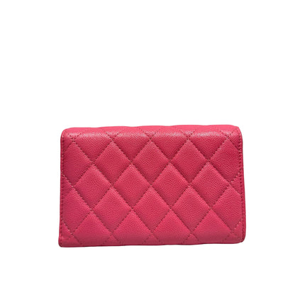 Used CHANEL Calfskin Leather Wallet Pink PHW
