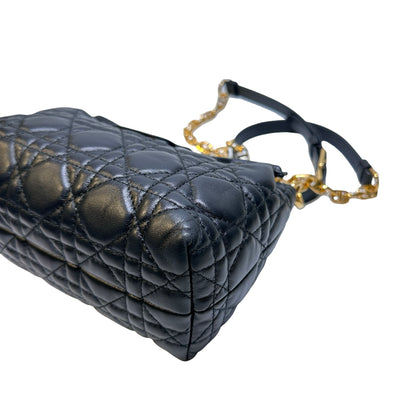Used Dior Lambskin Leather Jolie Top Handle Cross Body Bag Black GHW