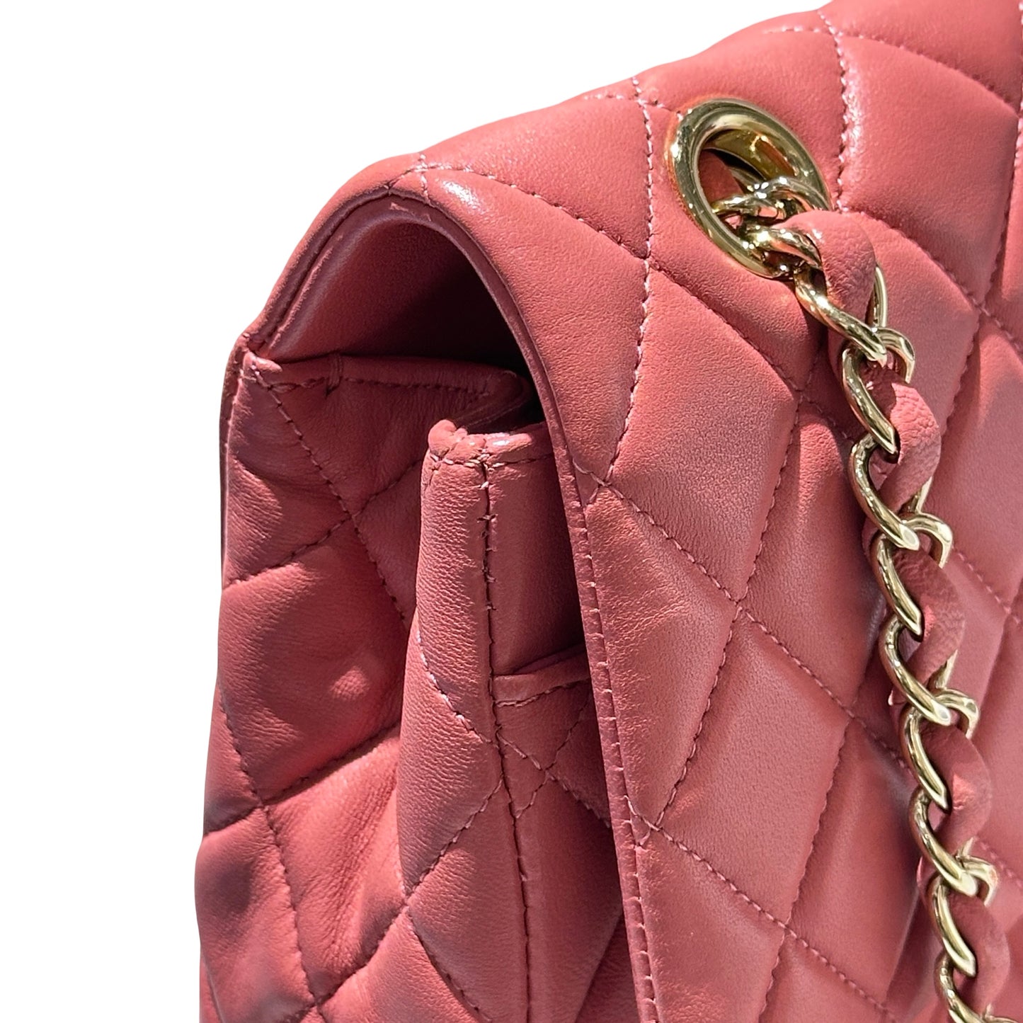 Used CHANEL Lambskin Leather Valentine Charm Classic Flap 25 Medium Chain Shoulder Bag Pink