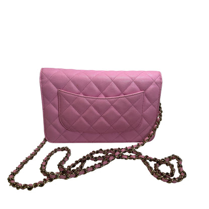 Used CHANEL Caviar Gold tone Wallet on chain Wallet on chain Pink