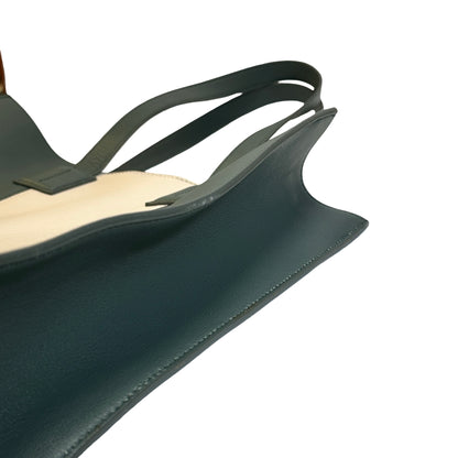 Used BALLY Leather Colorblock Tote Bag Tote Bag Dark Green Beige