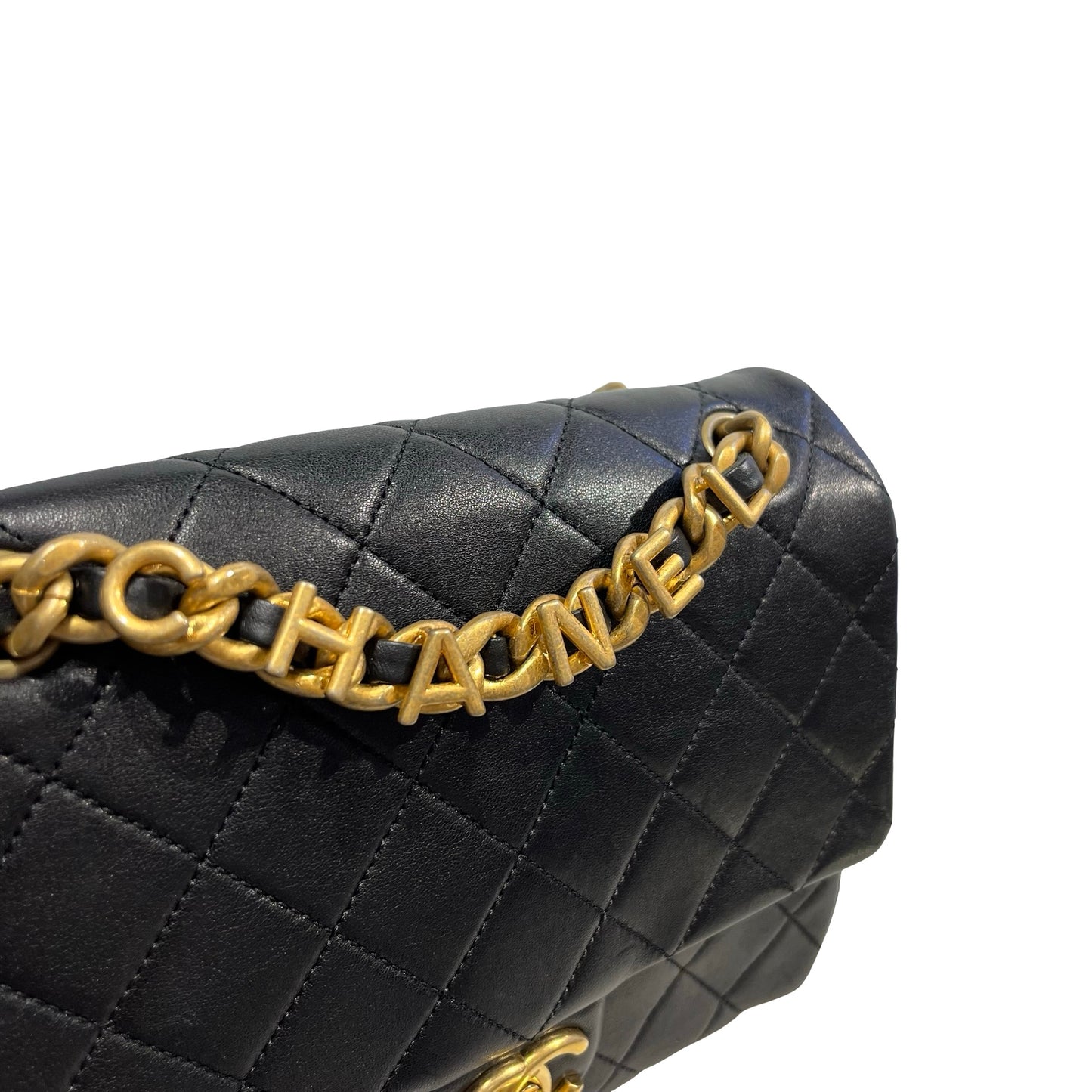 Used CHANEL Quilted Lambskin Mini Rectangular Flap Bag Chain shoulder bag Black GHW