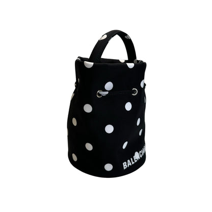 Used BALENCIAGA Polka Dot Wheel Drawstring Bucket Bag Bucket Bag Black White