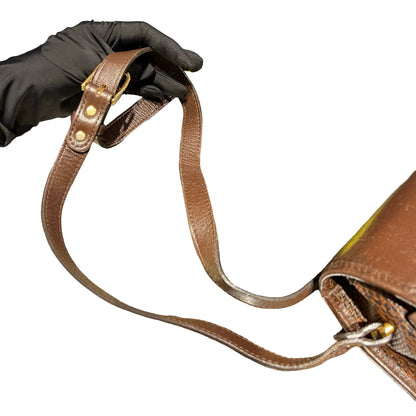 Used SAINT LAURENT Canvas Vintage Crescent Shoulder Cross Body Bag Brown GHW