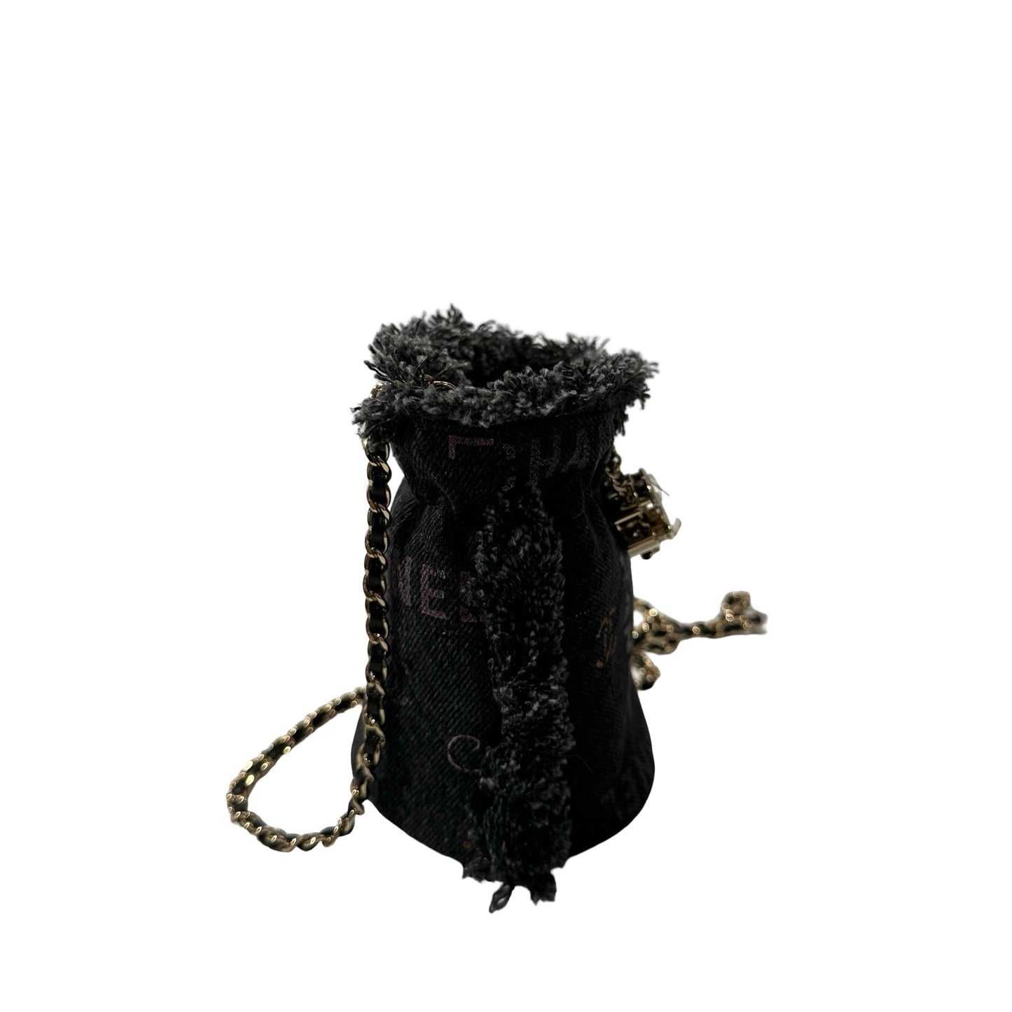 Used CHANEL Denim Bucket Bucket Bag Black GHW