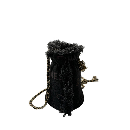 Used CHANEL Denim Bucket Bucket Bag Black GHW