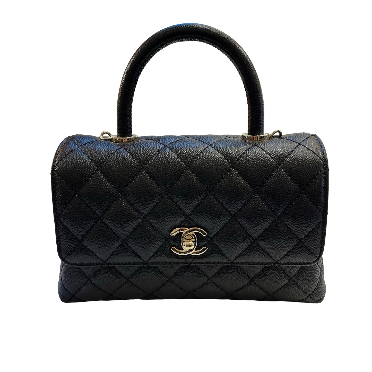 Used CHANEL Calfskin Leather Coco Handle small Handbag Black PHW