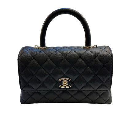 Used CHANEL Calfskin Leather Coco Handle small Handbag Black PHW