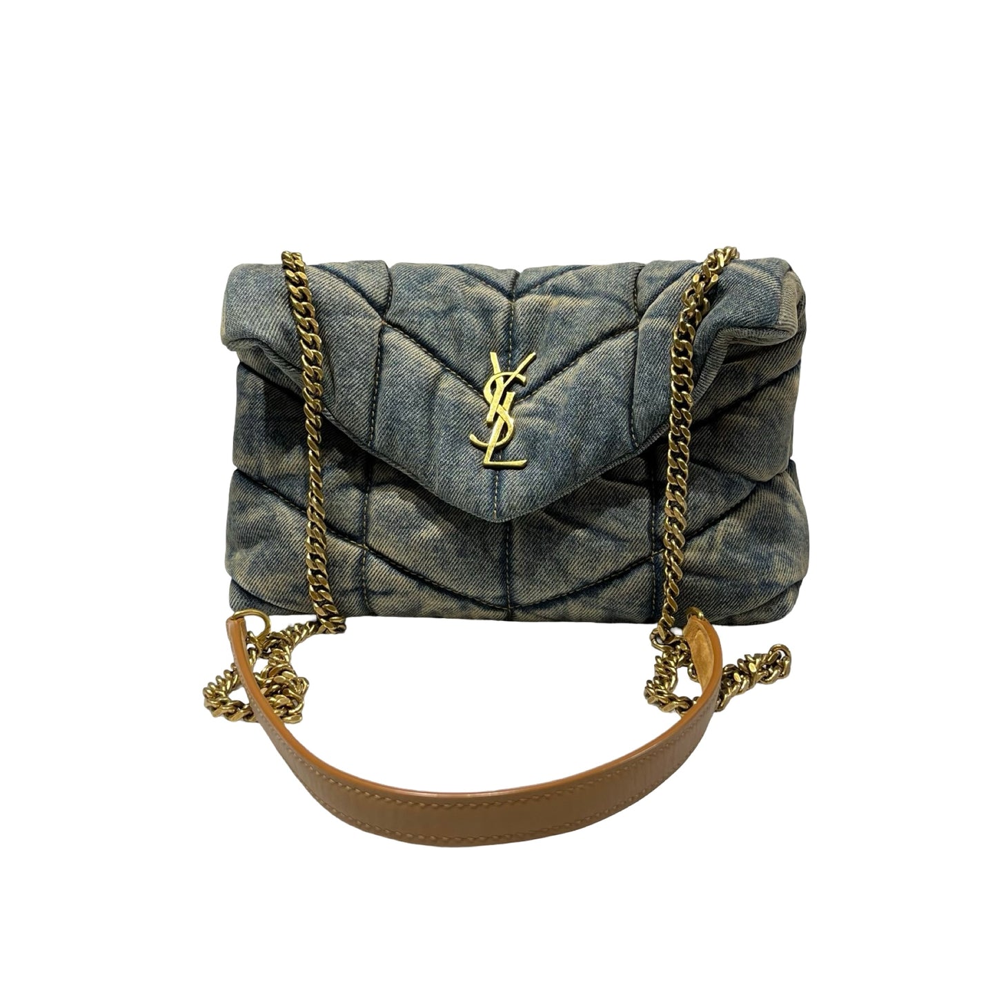 Used Saint Laurent Denim Denim Louloe Puffer Shoulder Bag Blue GHW