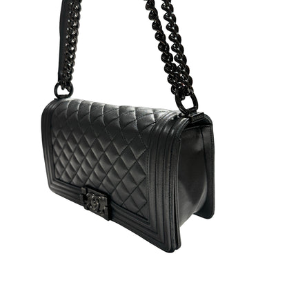 Used CHANEL Quilted Caviar Boy Chain Shoulder Bag Black
