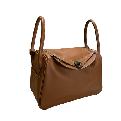 Used HERMES Leather Solid color Lindy 26 Handbag Gold PHW