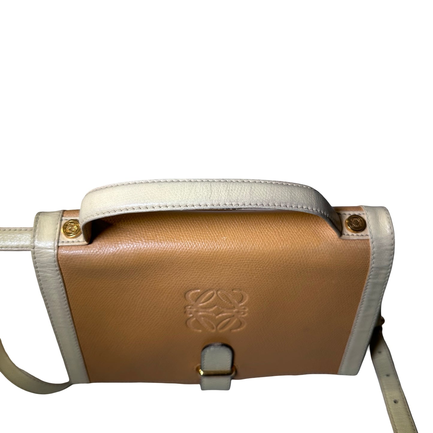 Used LOEWE Lambskin Leather Vintage Shoulder Shoulder Bag Beige Yellow