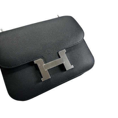 Brand New HERMES Epsom Constance Crossbody Bag Black Silver