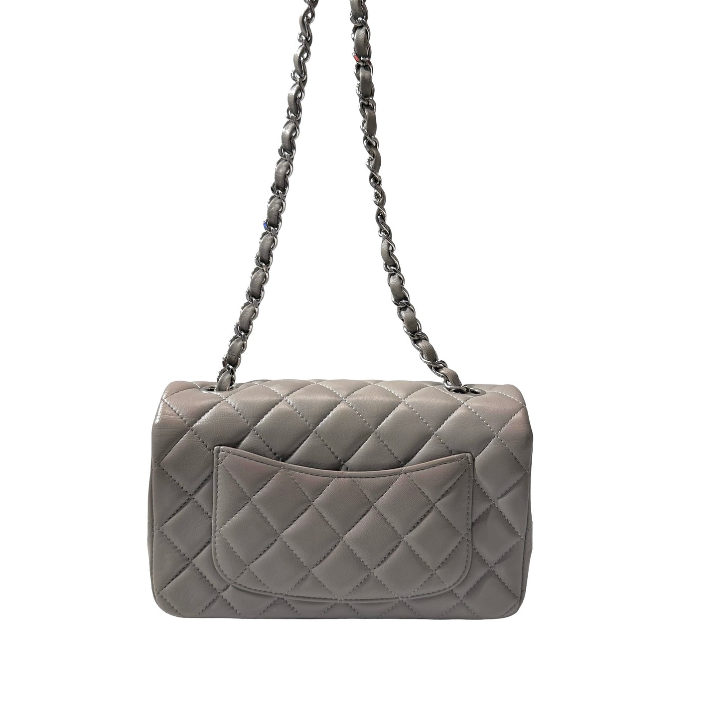 Used CHANEL Quilted Lambskin Classic Flap Chain Shoulder Bag Grey PHW