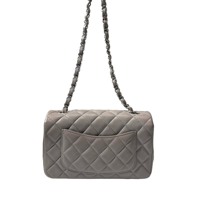 Used CHANEL Quilted Lambskin Classic Flap Chain Shoulder Bag Grey PHW