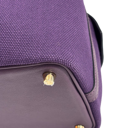 Used HERMES Canvas Leather Cargo Picotin 18 Bucket Bag Purple GHW