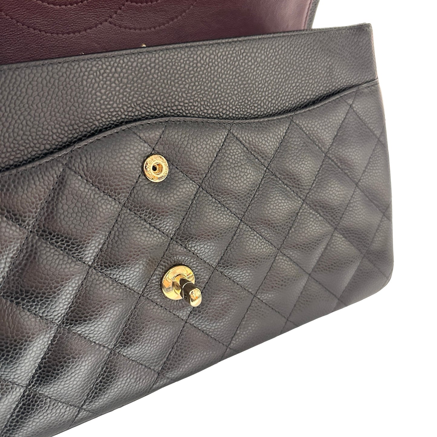 Used CHANEL Calfskin Leather Jumbo Chain Shoulder Bag GHW Black