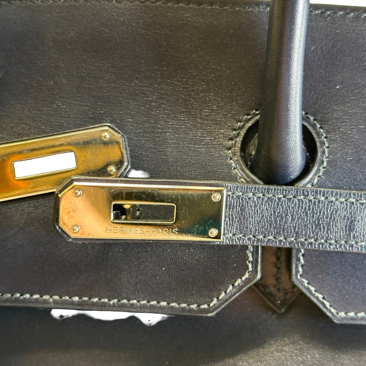 Used HERMES Leather Birkin Handbag Black Silver
