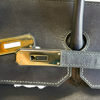 Used HERMES Leather Birkin Handbag Black Silver