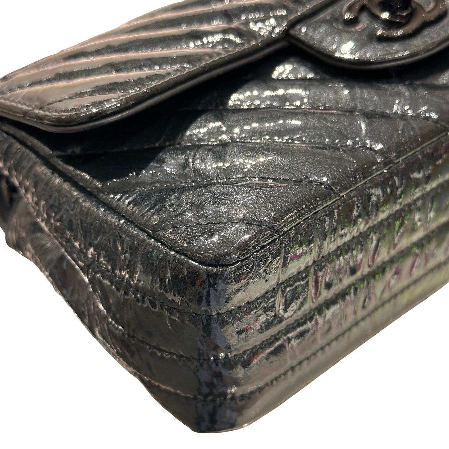 Used CHANEL Patent Leather MINI FLAP 20 CM Cross Body Bag Black