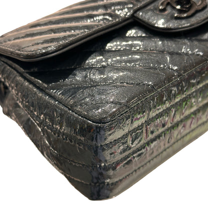 Used CHANEL Patent Leather MINI FLAP 20 CM Cross Body Bag Black