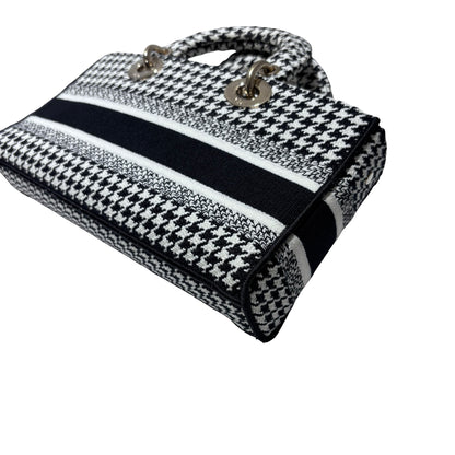 Used DIOR Canvas D-Joy Medium Handbag Black White GHW
