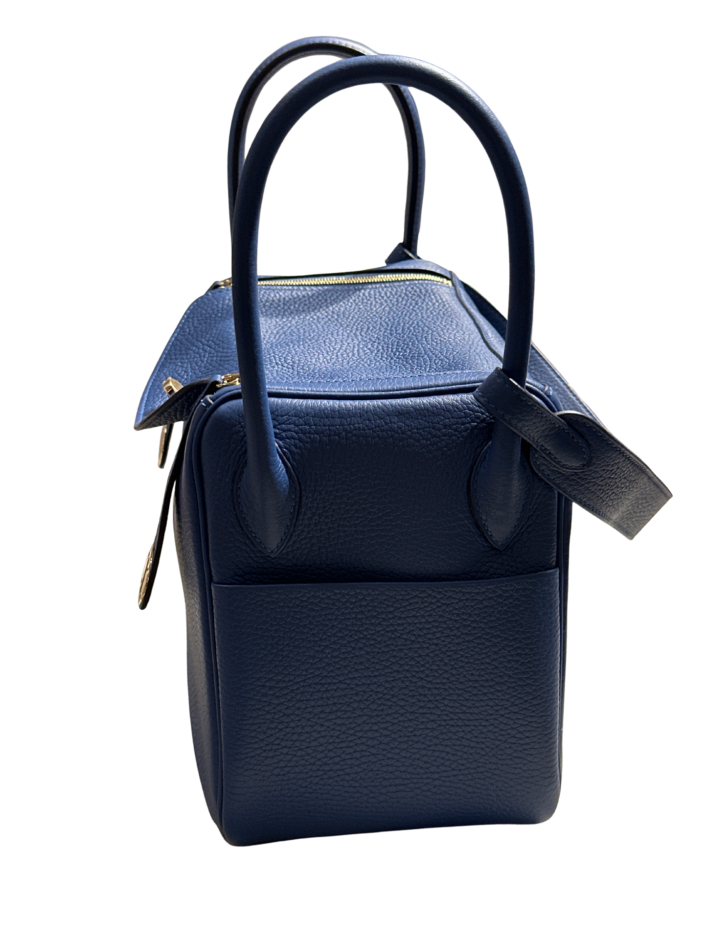 Brand New HERMES Clemence Lindy 26 Handbag Blue GHW