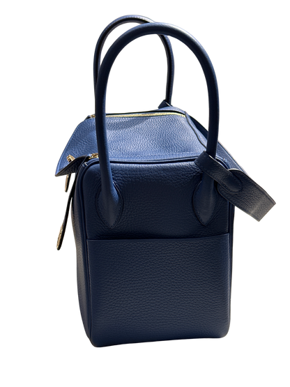 Brand New HERMES Clemence Lindy 26 Handbag Blue GHW