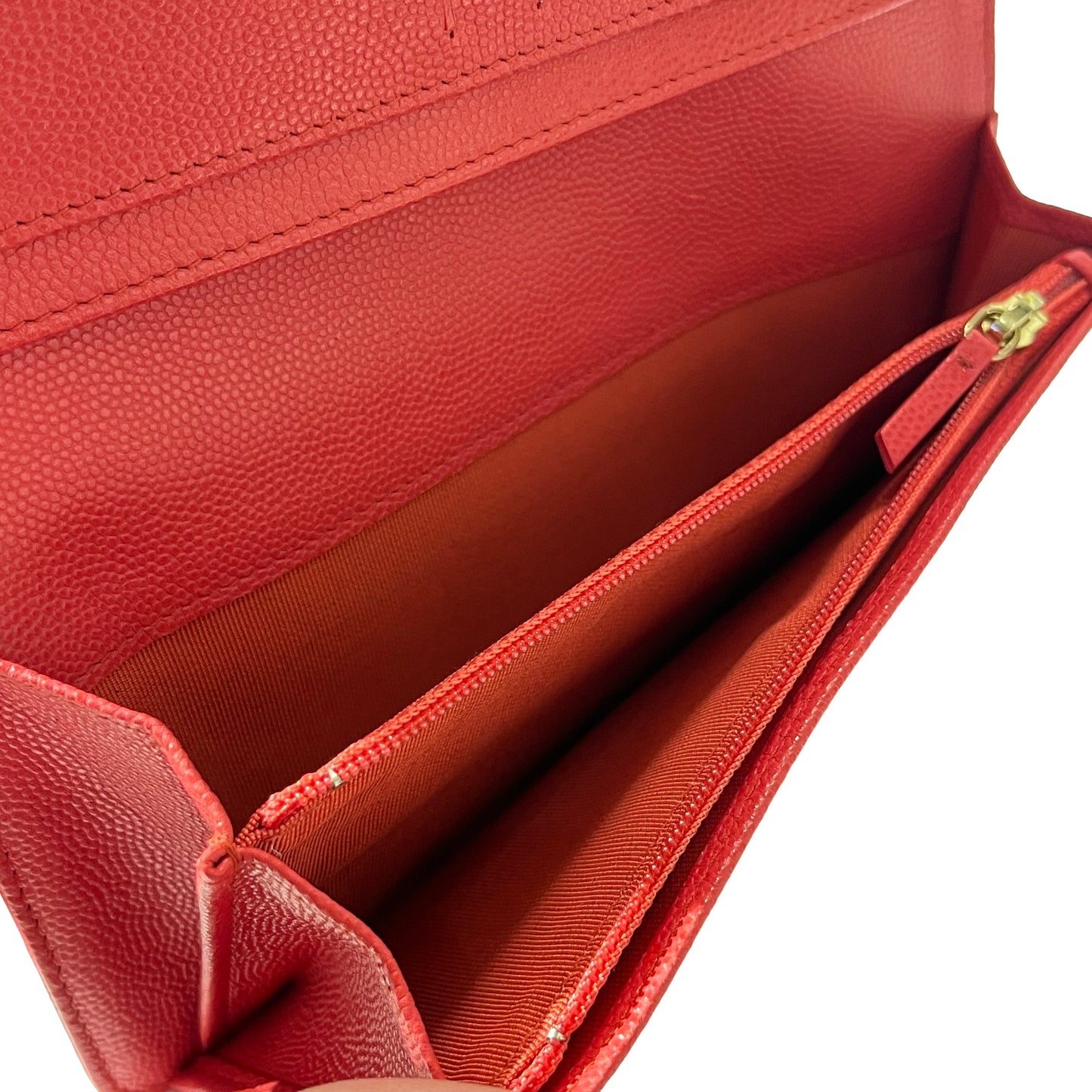Used CHANEL Calfskin Leather Wallet Red GHW