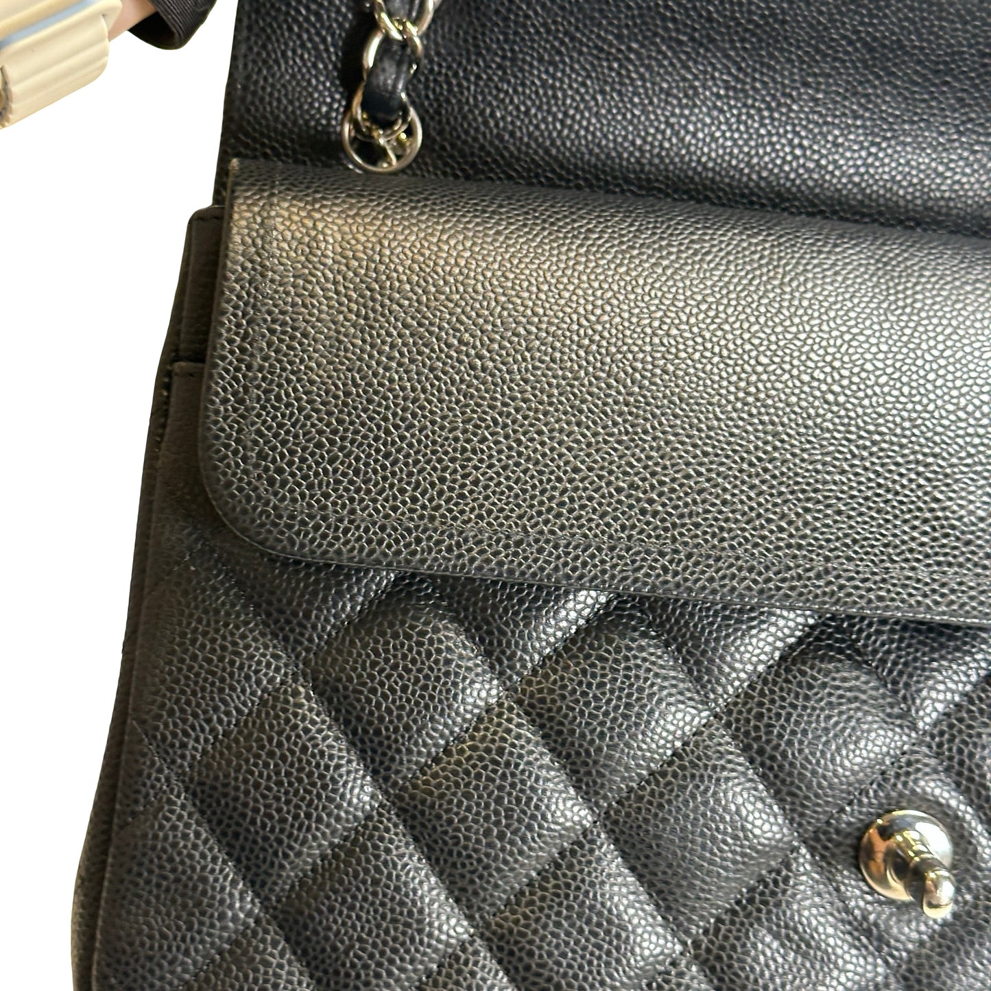 Used CHANEL Quilted Caviar Leather Classic Flap Chain Shoulder Bag Black Silver