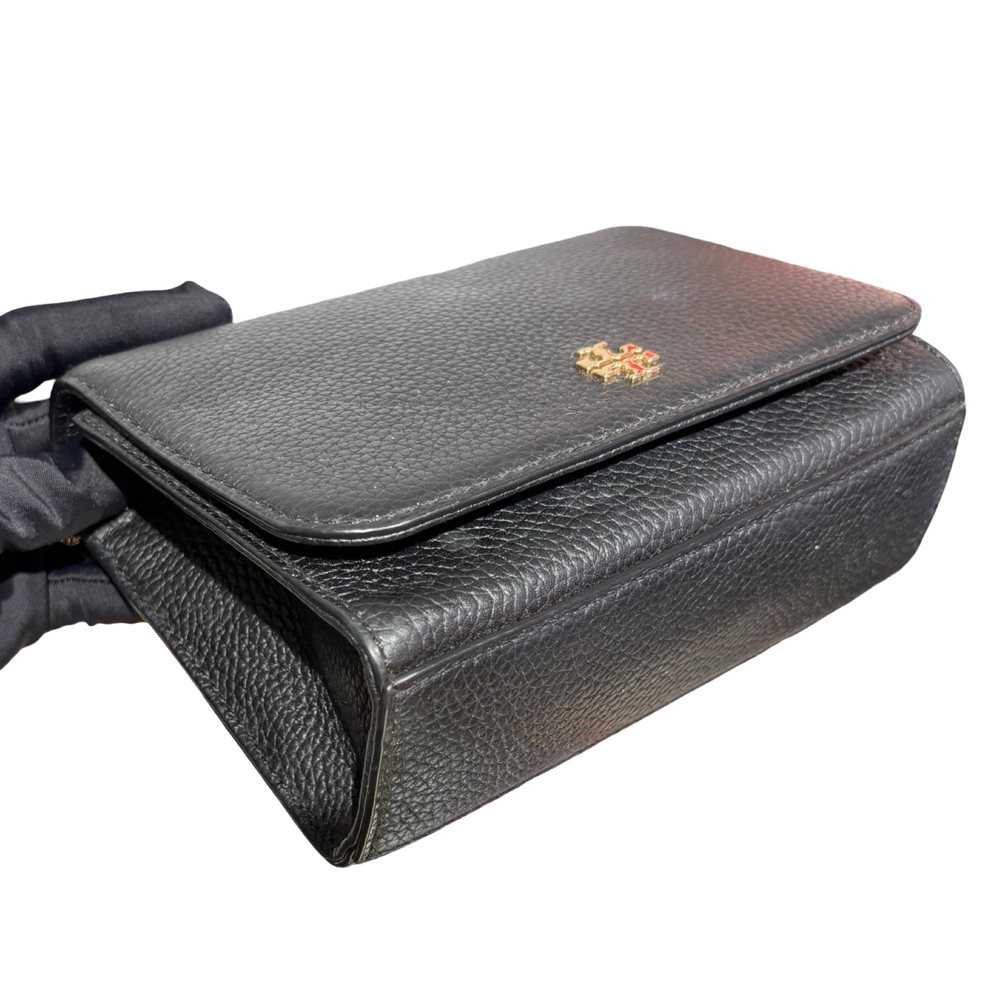 Used TORY BURCH Calfskin Leather Chain Shoulder Shoulder Bag Black GHW