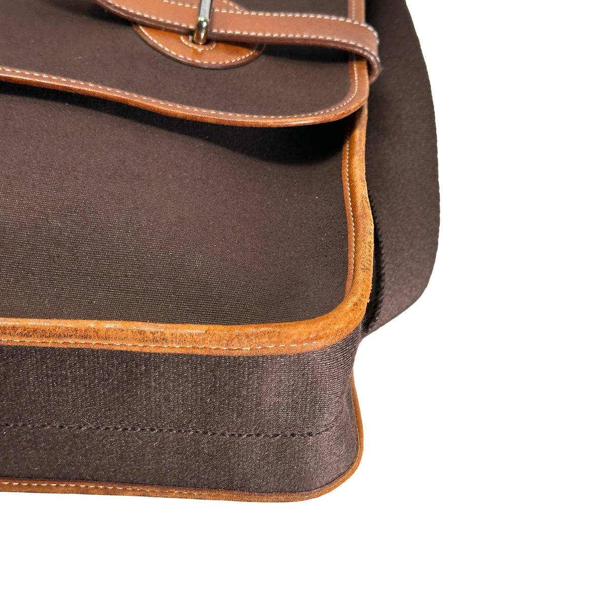Used HERMES Canvas Leather Barda Shoulder Bag Brown