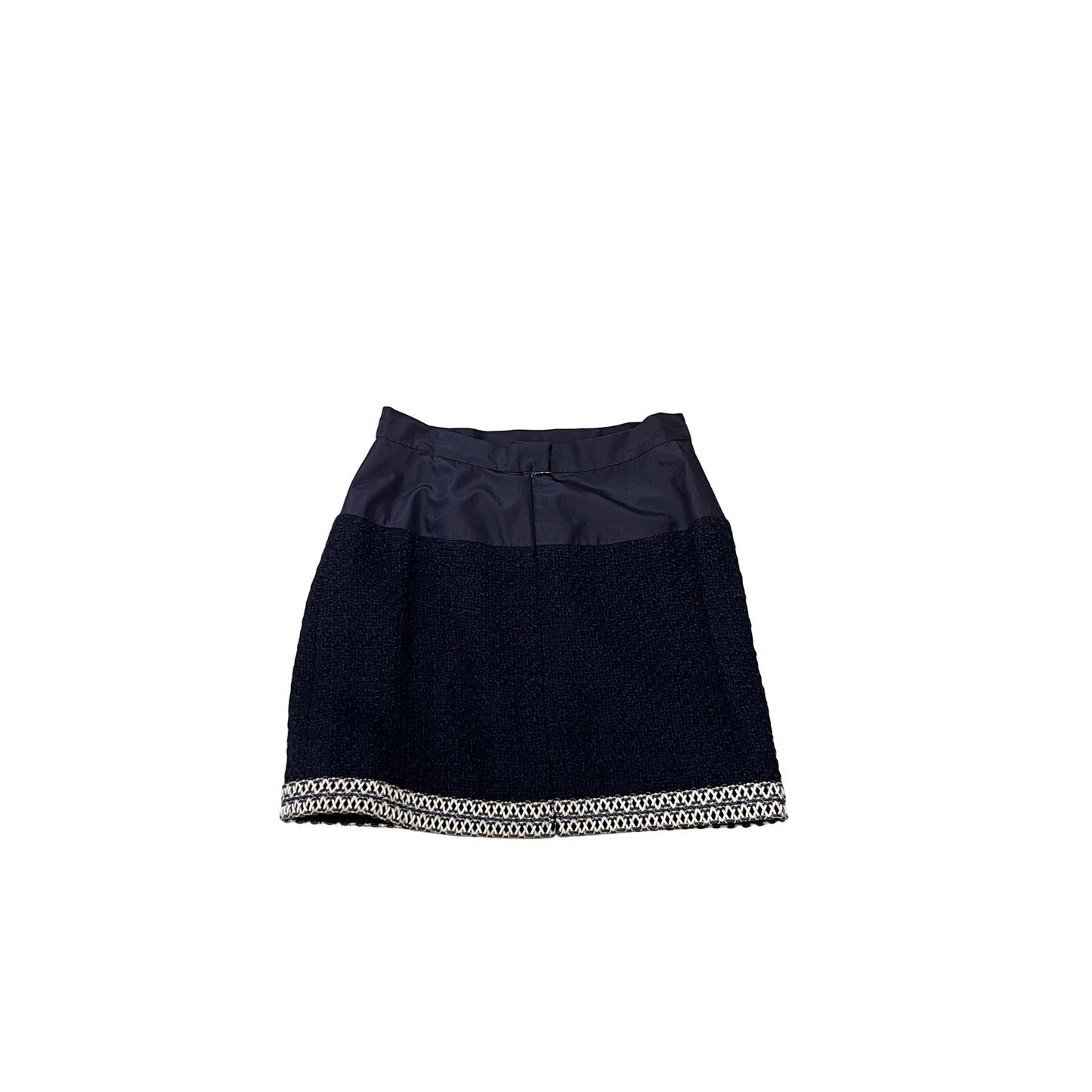 Used Chanel Wool Tweed short-sleeve jacket+skirt set Clothing Navy