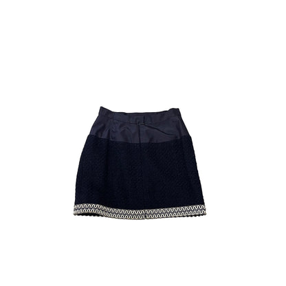 Used Chanel Wool Tweed short-sleeve jacket+skirt set Clothing Navy
