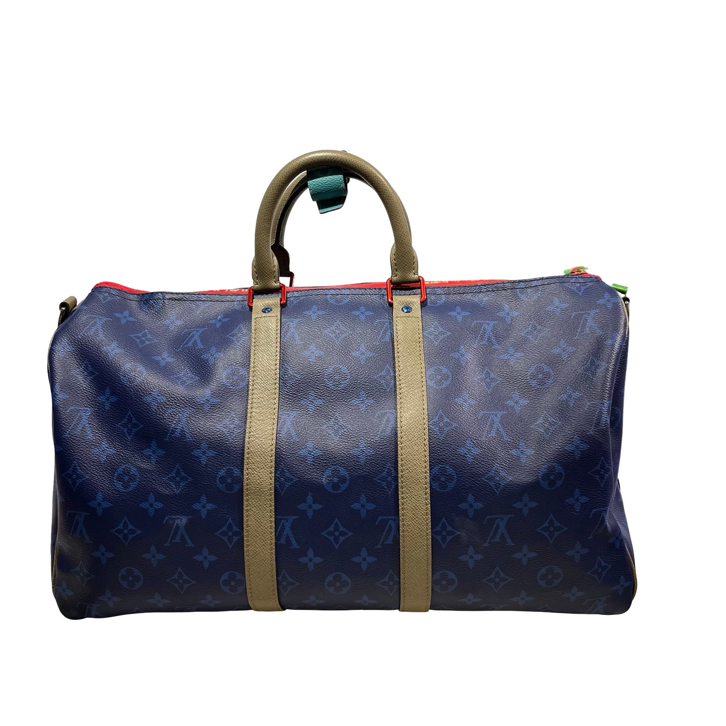 Used LOUIS VUITTON Monogram Keepall Bandoulière Travel Bag Blue Khaki Red Turquoise