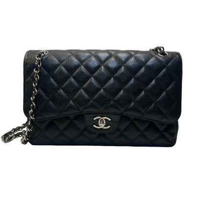 Used CHANEL Caviar Leather Classic Flap Chain Shoulder Bag Black