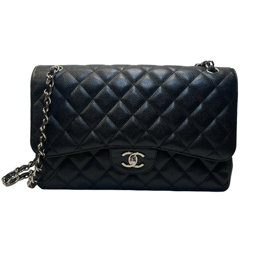 Used CHANEL Caviar Leather Classic Flap Chain Shoulder Bag Black